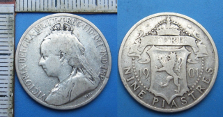 1901 - 9 piastres, stříbro - Britský Kypr, Victoria