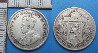 1921 - 4,5 piastres, stříbro - Britský Kypr, Jiří V.