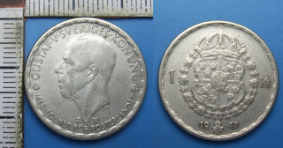 1947 TS - 1 krone, stříbro - Gustaf V., Švédsko