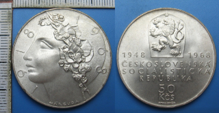 1968 - 50 Kčs, stříbro - 50. výročí vzniku Československa