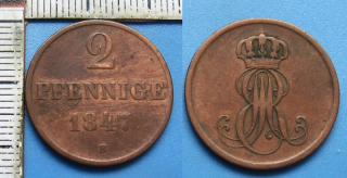 1847 B - 2 pfennige - Ernst August, Hannover
