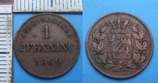 1869 - 1 pfenning - Bavorsko, Maximilian II.