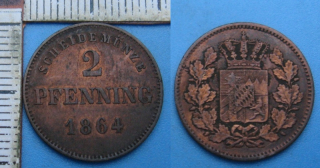 1864 - 2 pfenning - Bavorsko, Maximilian II.