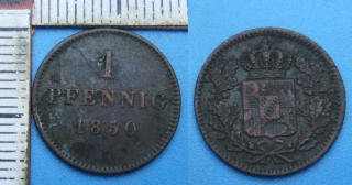 1850 - 1 pfenning - Bavorsko, Maximilian II.