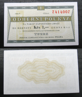 1968 - 1 Kčs - Odběrní poukaz TUZEX, 7414007, bankovka, pěkný stav