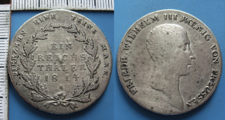 1814 A - 1 tolar, stříbro - Friedrich Wilhelm III., Prusko, pěkný