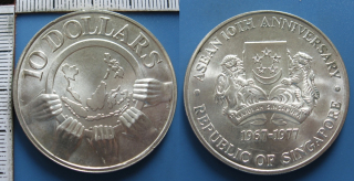 1977 - 10 dollars, stříbro - Singapur, výroční, krásný