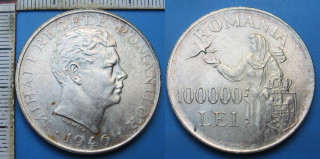 1946 - 100000 lei, stříbro - Rumunsko, Michal I.