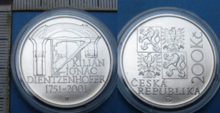 2001 - 200 Kč, stříbro - 250 let úmrtí K. I. Dientzenhofera