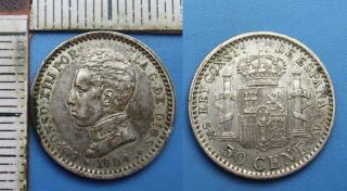 1904 - 50 centimos, stříbro - Španělsko, Alfonso XIII.
