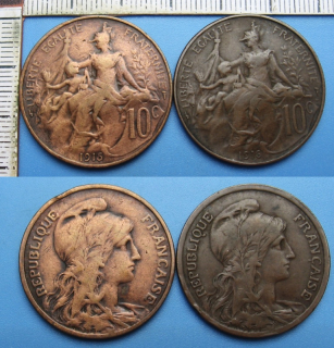1915, 16 - 2x 10 centimes - Francie