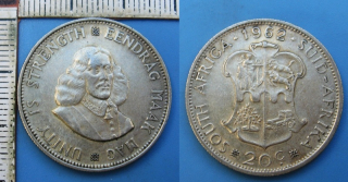 1962 - 20 cents, stříbro - Jižní Afrika, Jan van Riebeeck