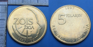1997 - 5 tolarjev - Slovinsko, Zois Žiga