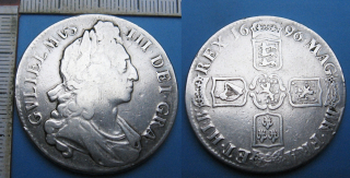 1696 - 1 crown, stříbro - Vilém III., Velká Británie, asi m.o.