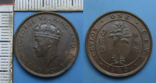 1942 - 1 cent - Britský Cejlon, Jiří VI.