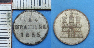 1855 - 1 dreiling, stříbro - město Hamburg