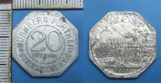 nouzová mince - 20 pfennig - Norimberk, StrassenBahn