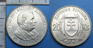 1939 - 20 korún, stříbro - Slovenský štát, Jozef Tiso