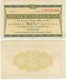 1977 - 1 Kčs - Odběrní poukaz TUZEX, 14944480, bankovka