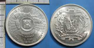 1974 - 1 peso, stříbro - Dominikánská republika, výroční