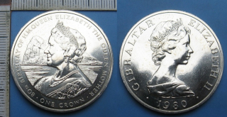 1980 - 1 crown - Gibraltar, 80. Birthday of H.M. Queen Elizabeth The Queen Mother