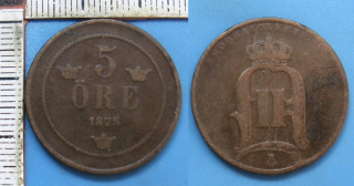 1875 - 5 ore -  Oscar II., Švédsko