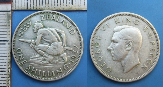 1937 - 1 shilling, stříbro - Nový Zéland, Jiří VI.