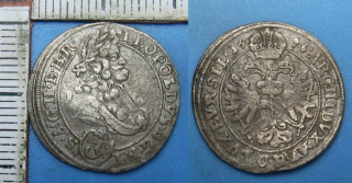 1696 CB - 3 krejcar, stříbro - Leopold I., Břeh, Brettschneider