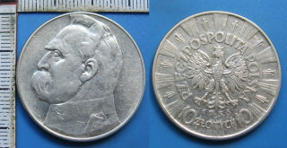 1936 - 10 zlotych, stříbro - Polsko, Pilsudski