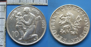 1955 - 10 koruna, stříbro - 10. výročí osvobození