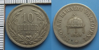 1908 KB - 10 fillér - František Josef I., krásný