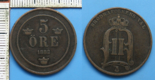 1882 - 5 ore - Švédsko,  Oscar II.