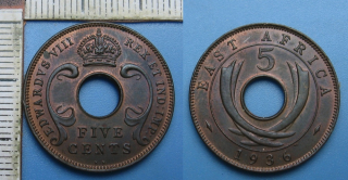 1936 KN - 5 cents - Britská Východní Afrika, Edward VIII., vzácnější panovník