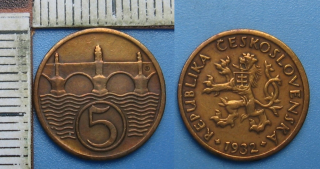 1932 R - 5 haléřů, vzácnější