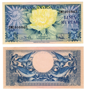 1959 - 5 rupiah, bankovka, 5WEA 00865 - Indonésie, krásný stav