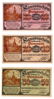 1920 - 10 a 20 a 50 heller, 3x nouzová bankovka - Rakousko, jednostranné, krásný stav