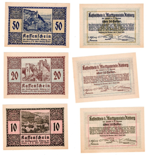 1920 - 10 a 20 a 50 heller, 3x nouzová bankovka - Rakousko, krásný stav