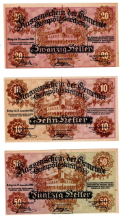 1920 - 10 a 20 a 50 heller, 3x nouzová bankovka - Rakousko, jednostranné, krásný stav