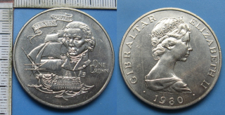 1980 - 1 crown - Gibraltar, 175. výročí smrti admirála Horatia Nelsona
