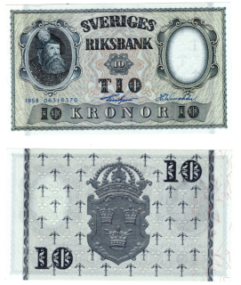 1958 - 10 kronor, bankovka, 6316370 - Švédsko, krásný stav