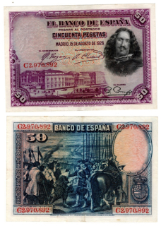 1928 - 50 pesetas, bankovka, C2970892 - Španělsko