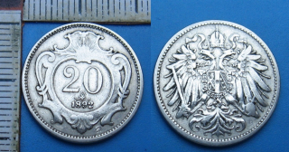 1892 R - 20 haléřů - František Josef I., vzácnější