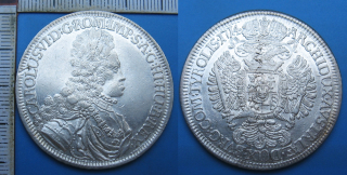 1714 - 1 tolar, stříbro - Karel VI., Hall, krásný - drobný vryp vlevo