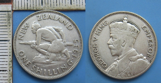 1935 - 1 shilling, stříbro - Nový Zéland, Jiří V.