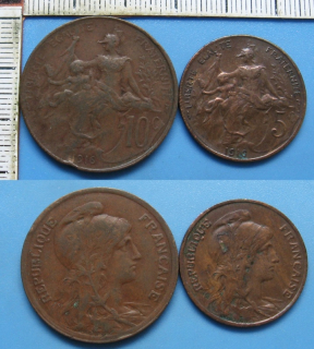 1916 - 5 a 10 centimes - 2x Francie
