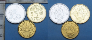 2004,07 - 1 a 5 a 25 cents - 3x Seychelly