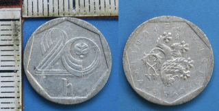 1993 - 20 haléřů, reverz otočený o 180° vůči averzu