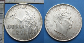 1946 - 100000 lei, stříbro - Rumunsko, Michal I.