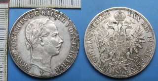 1863 V - spolkový tolar, stříbro - František Josef I., pěkný a vzácnější