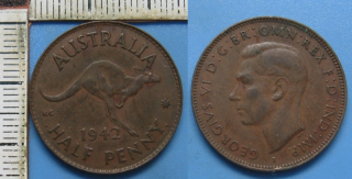 1942 - 1/2 penny - Austrálie, Jiří VI.